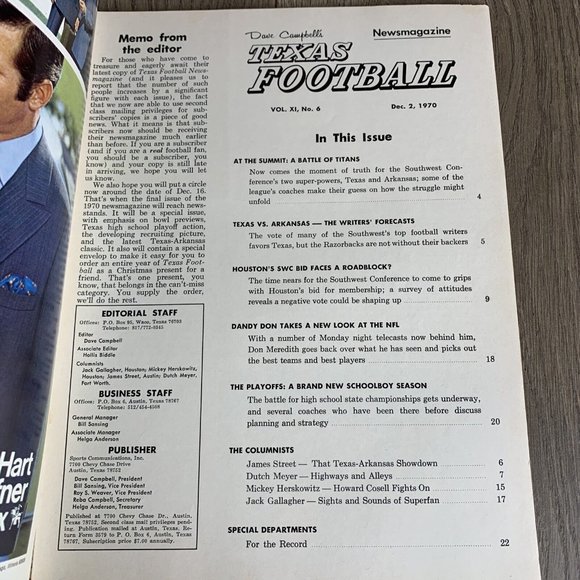 1970 Dave Campbell's Texas Football News Magazine December 2nd - Picture 3 of 7
